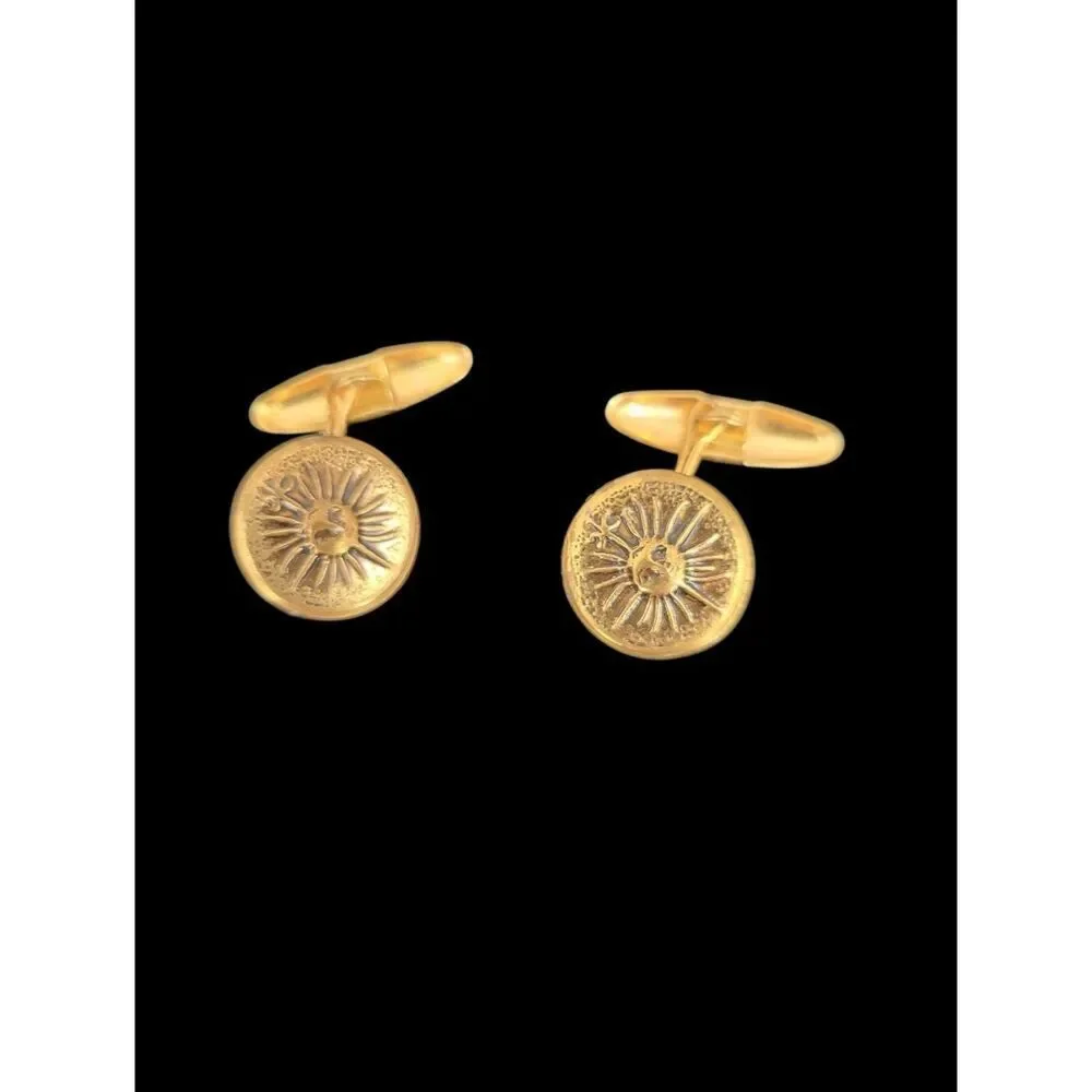 Vintage Gold tone Cufflinks with Raised Repousse Sunshine Sun Face on Front